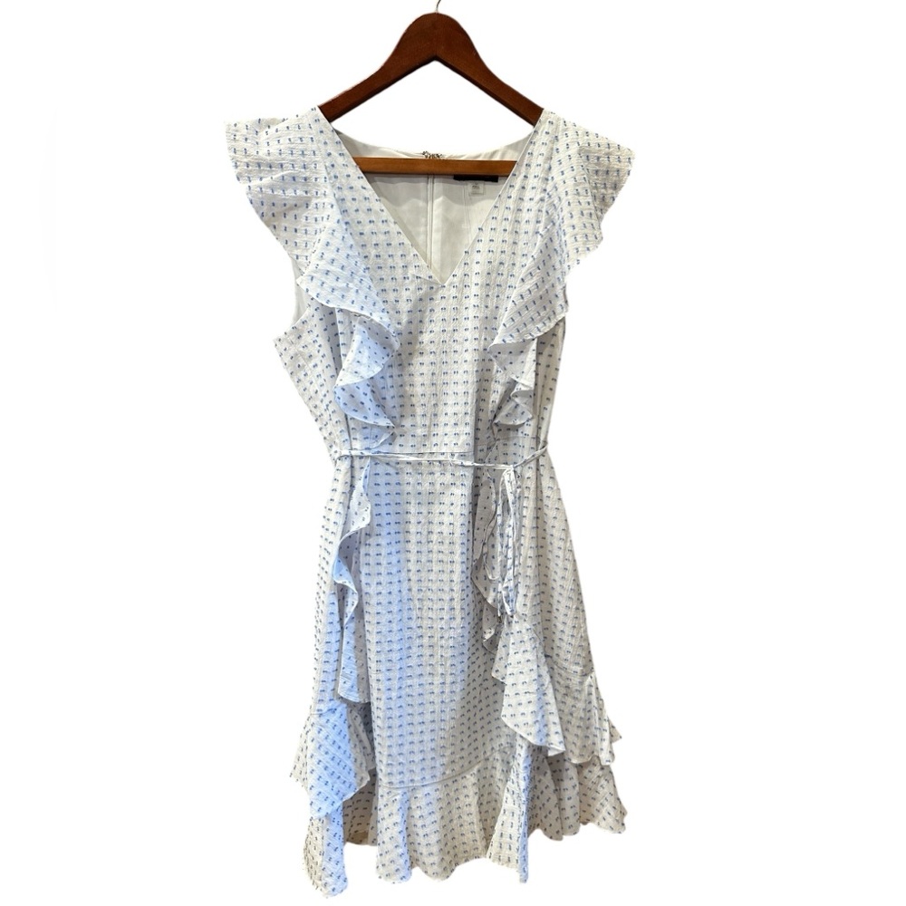 Tommy Hilfiger White and Blue Ruffled Sleeveless Dress